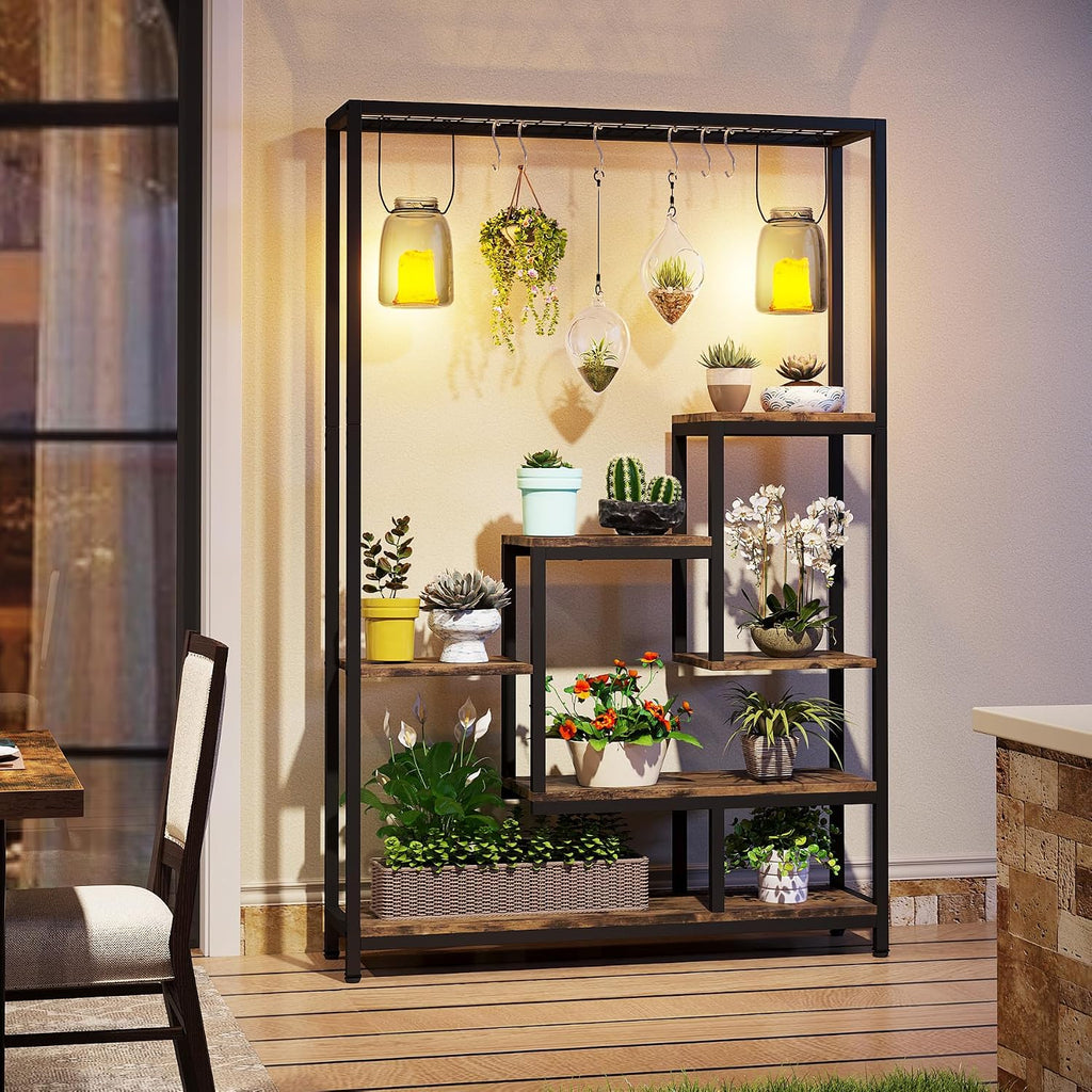 Tribesigns 5-Tier Tall Indoor Plant Stand, 70.9 inches Large Metal Plant Shelf with 6PC S Hanging Hooks, Multi-Purpose