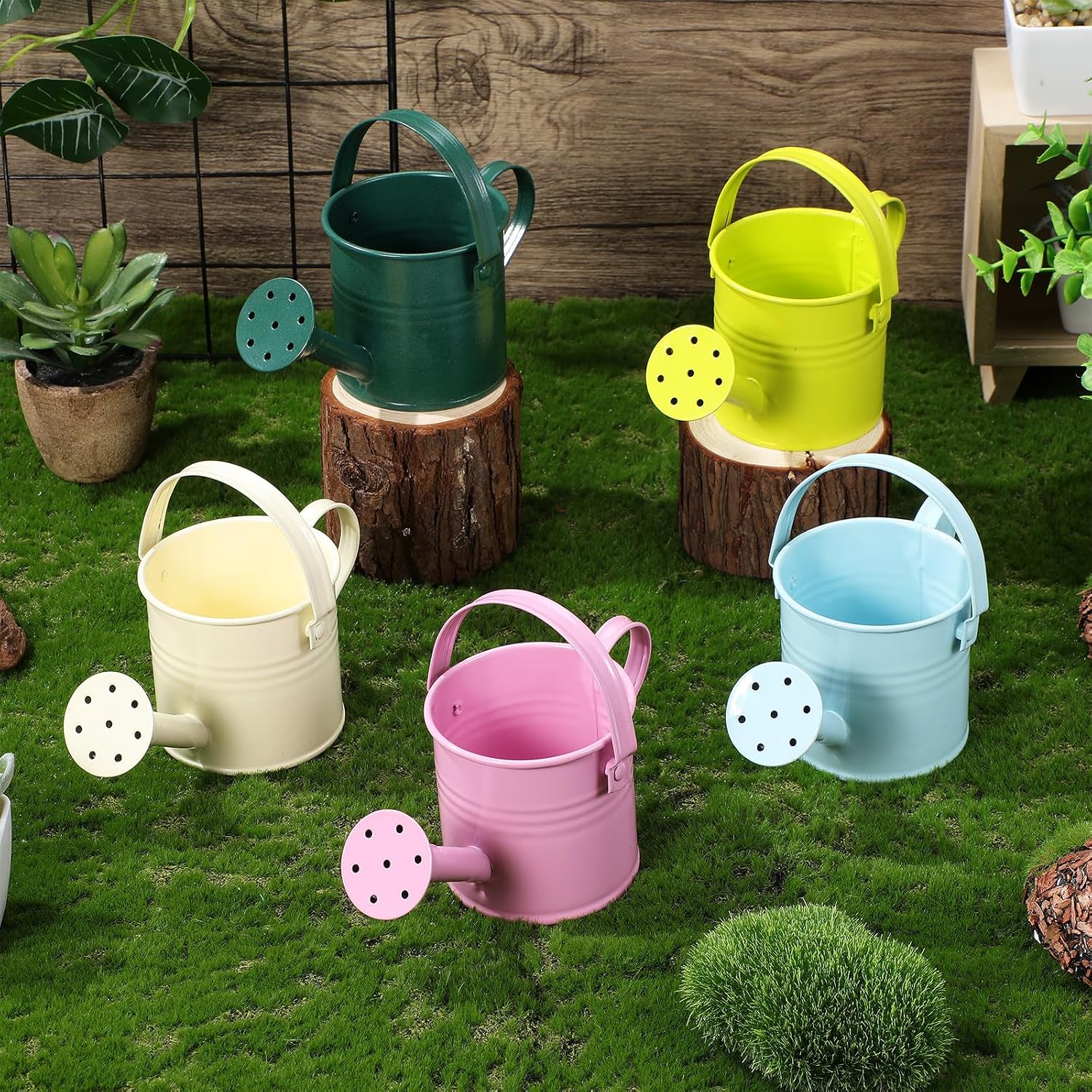 5pcs Kids Metal Watering Can Set: Mini Watering Cans for Indoor Plants - Small Metal Garden Can with Sprinkler Head for