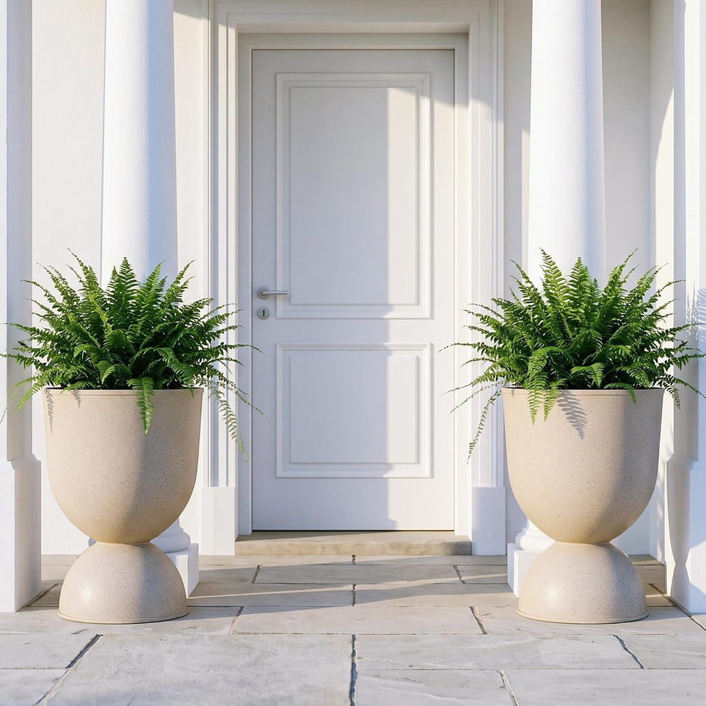 KOL Planters Flower Pots, Large Plastic Urn Planters for Indoor Outdoor Plants, Beige Pedestal Planter Pots, 23 Inch