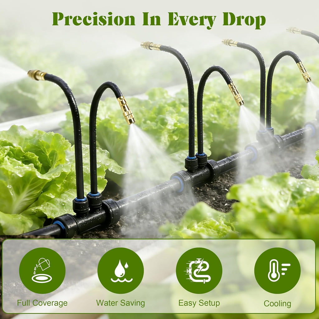 Drip Irrigation System for Garden, Automatic Watering System with Adjustable 360° Copper Spray Nozzles, DIY Drip