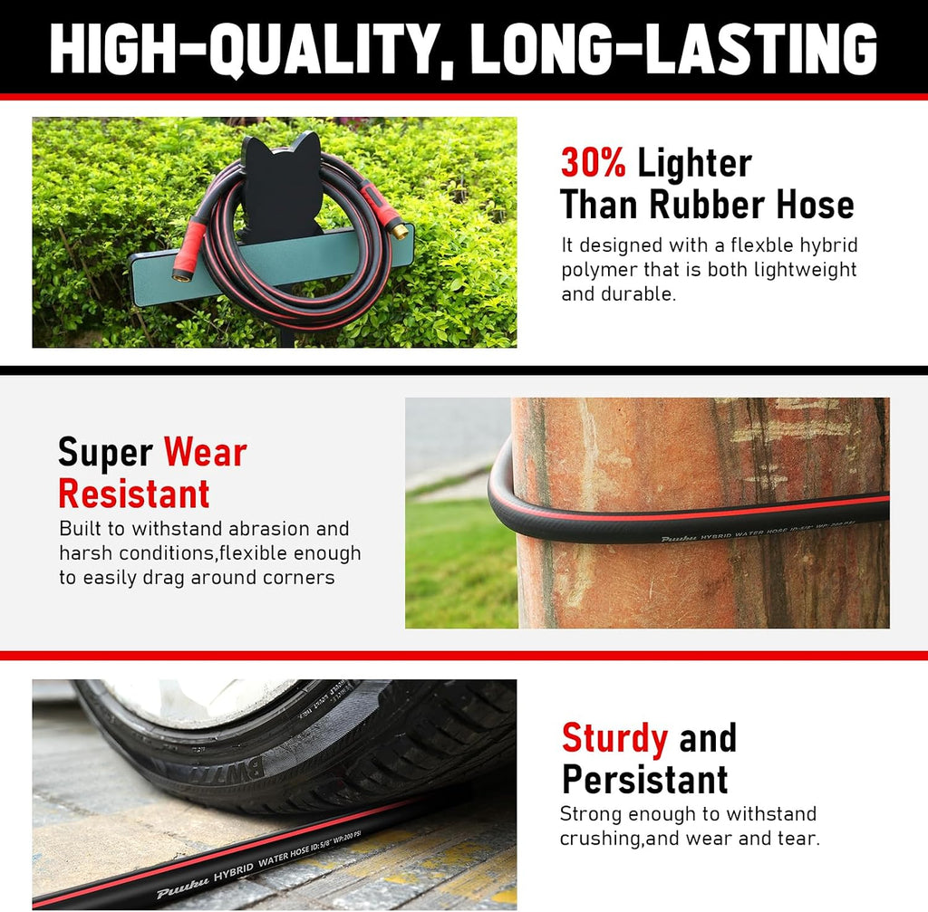 Garden Hose 25ft x 5/8", NON-EXPANDABLE Heavy Duty Premium Flexible Hose | No Kink, Leakproof, Lightweight Hybrid Water