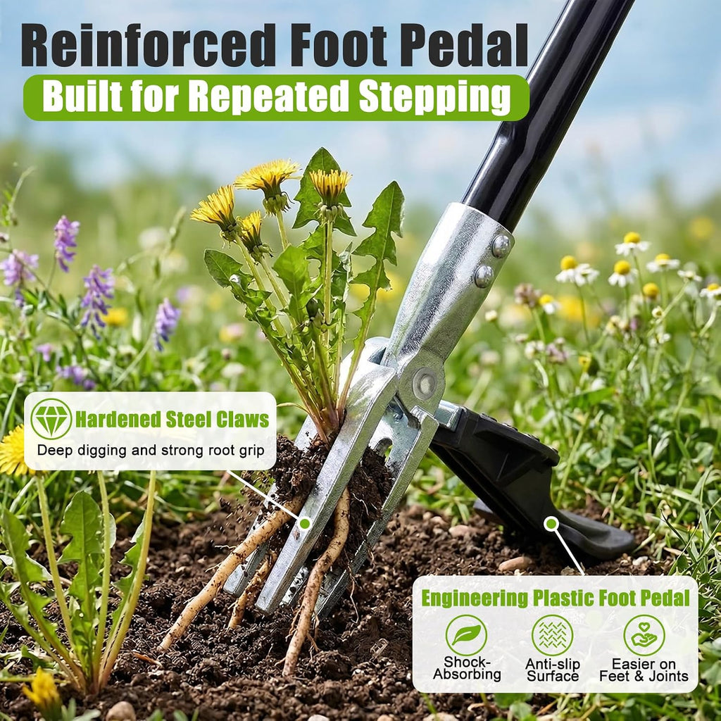Stand Up Weed Puller Tool, 4-Claw Steel Head Heavy Duty Weeder, Adjustable Long Handle Garden Weeding Tool for