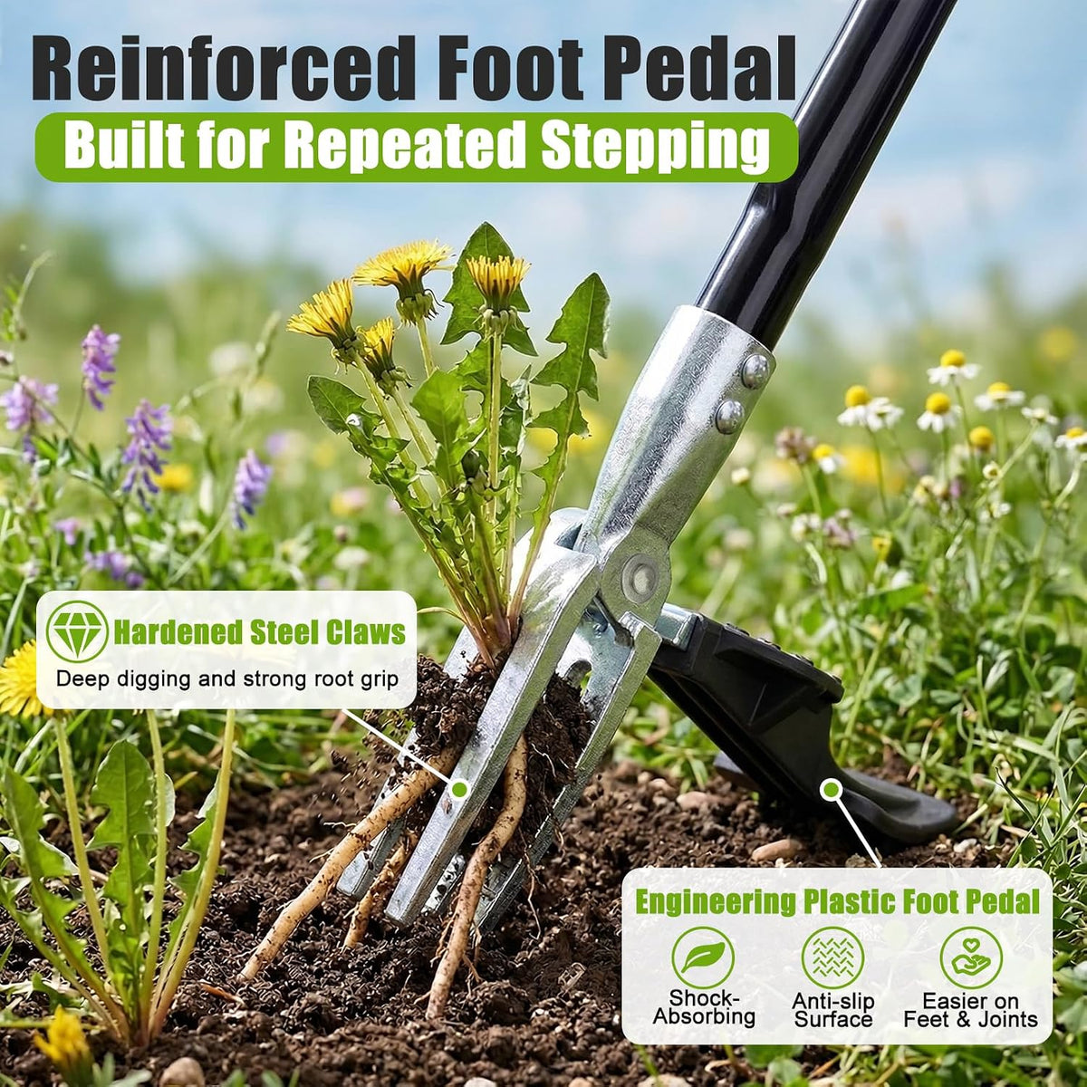 Stand Up Weed Puller Tool, 4-Claw Steel Head Heavy Duty Weeder, Adjustable Long Handle Garden Weeding Tool for