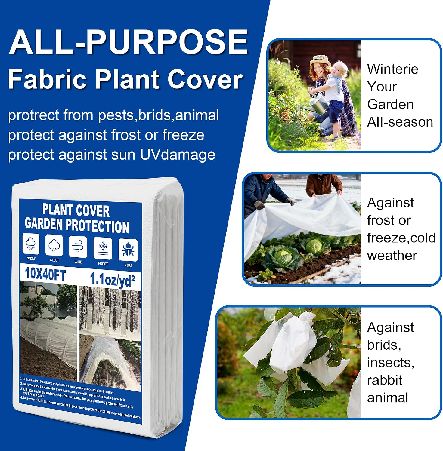 Plant Covers Freeze Protection, 10 * 40FT 1.1 oz/yd² Large Thick Frost Blankets for Outdoor Plants in Winter, Floating