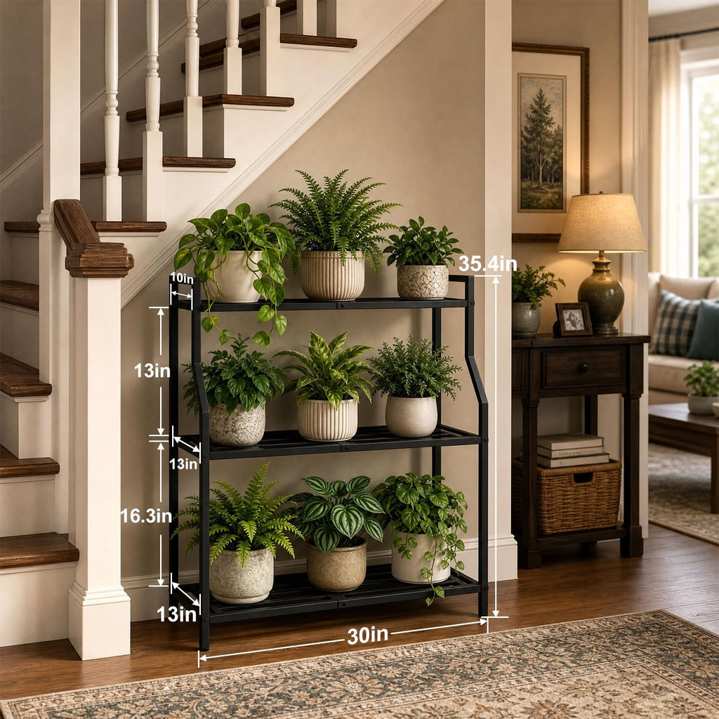 Metal Heavy Duty Plant Stand Indoor Outdoor,30" L×13" W×35" H 3-Tier Tall Plant Stands,Outside Plant Shelves for Large