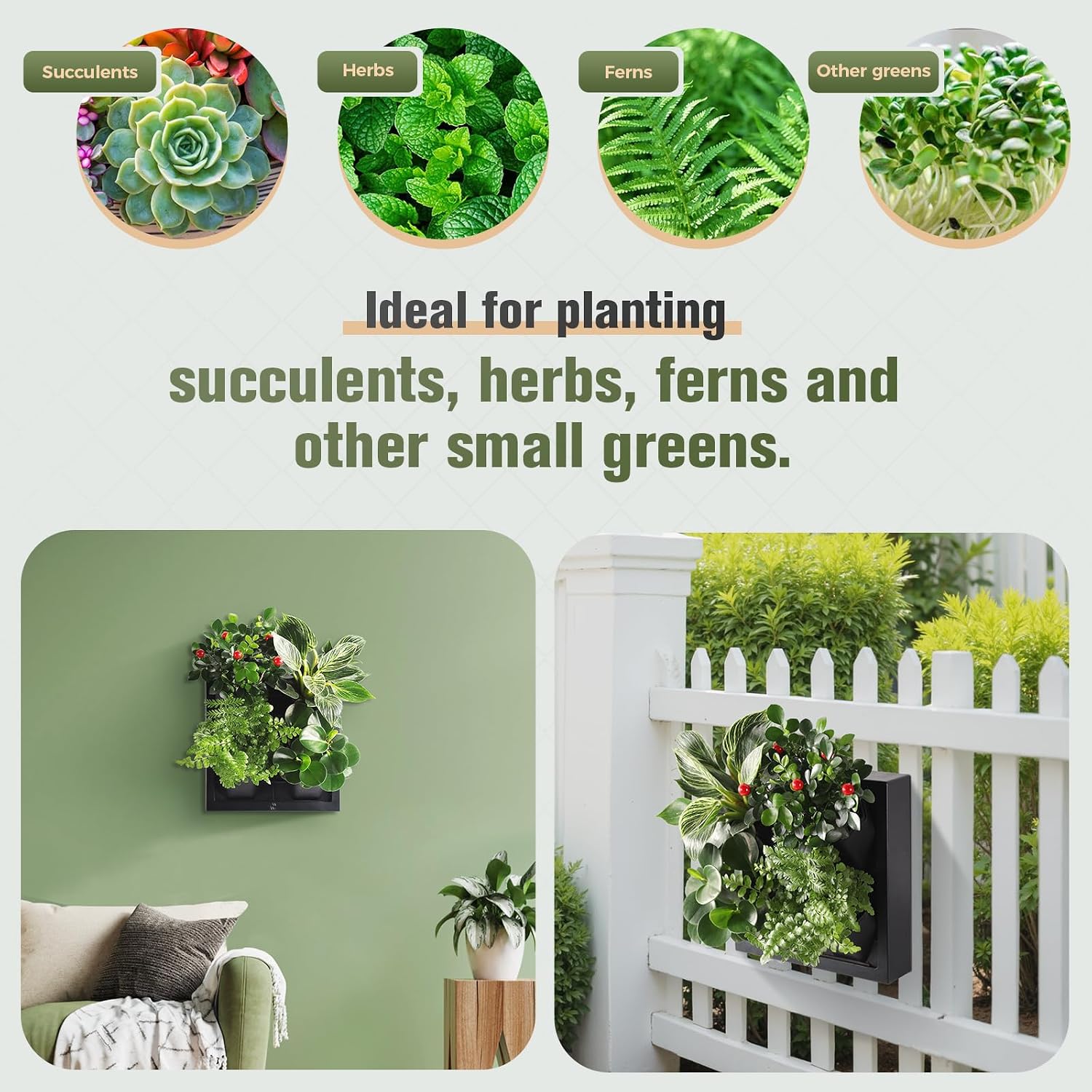 Wall Mounted Planter, Vertical Garden with 4 Grow Pots | Ready-to-use wall planter with 4 pots for herbs, succulents