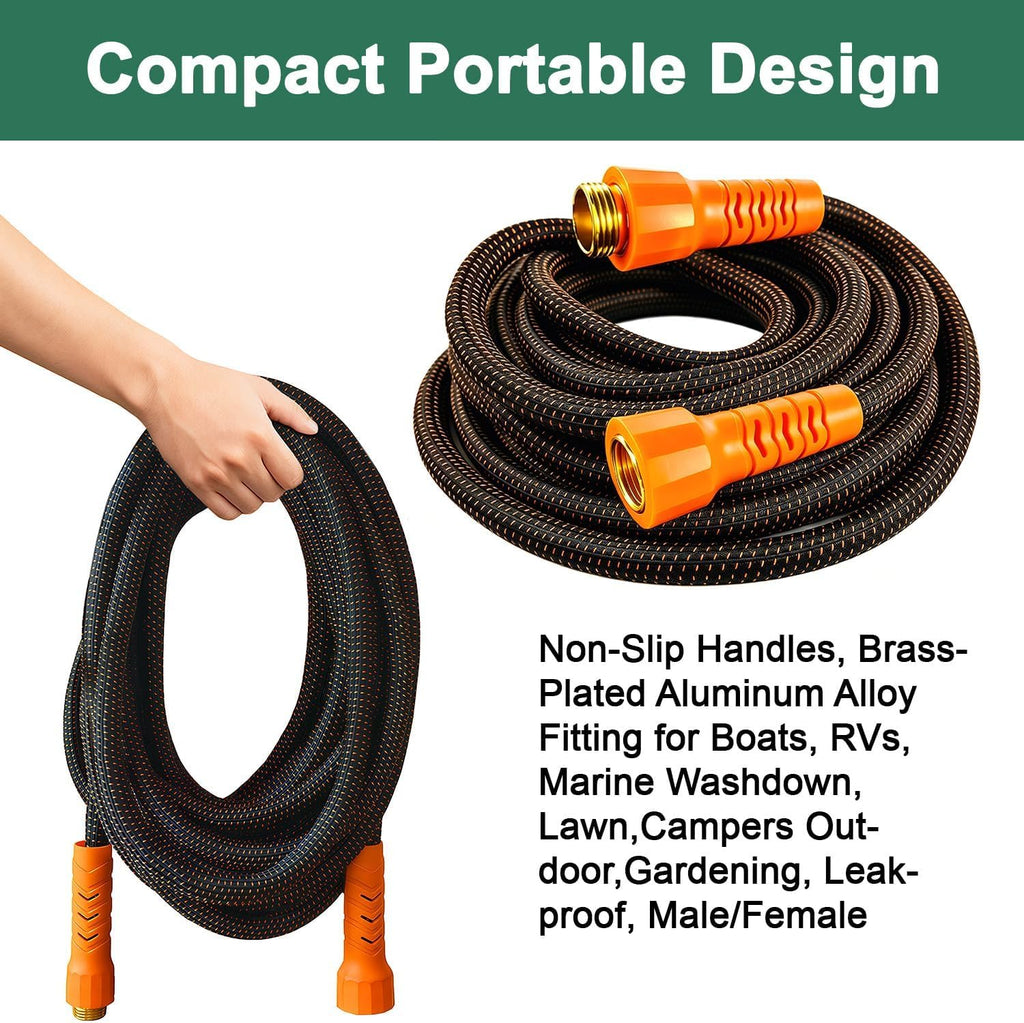 50FT Flexible Garden Hose & 10Modes Nozzle,Lightweight Water Hose,Kink-Free,All-Weather Heavy Duty Hose for RV,Boat,Car
