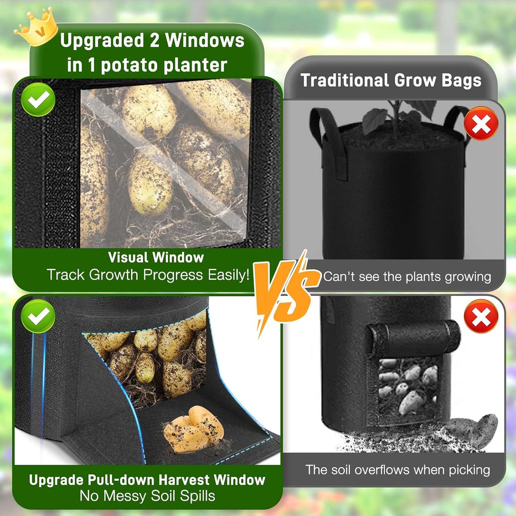 4 Pack Potato Grow Bags 15 Gallon with Harvest & Visible Window Thickened Garden Bags to Grow Vegetables with Handles &