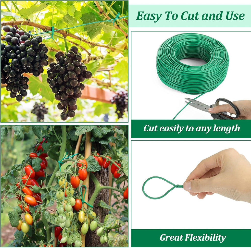 Zhengmy 500Ft/153m Green Garden Wire, Sturdy Plant Ties with Wire Cutter, Twist Garden Ties Gardening Supplies 2.5 mm