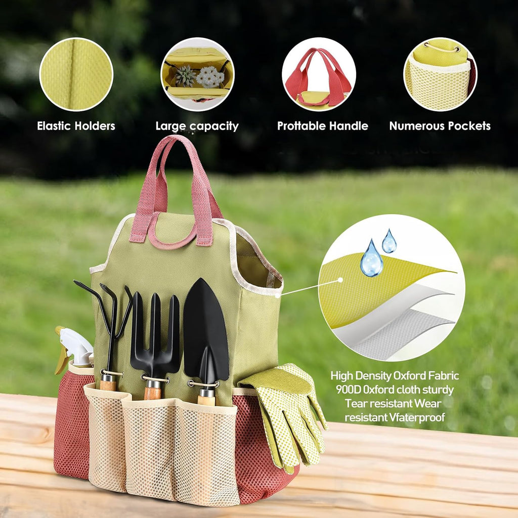APSARAS USA Gardening Tools, Garden Tool Set, 10 Pieces Heavy Duty Sturdy Steel Gardening Tool Set with 600D Oxford