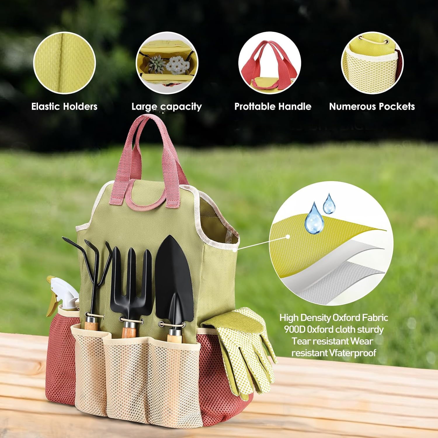 APSARAS USA Gardening Tools, Garden Tool Set, 10 Pieces Heavy Duty Sturdy Steel Gardening Tool Set with 600D Oxford