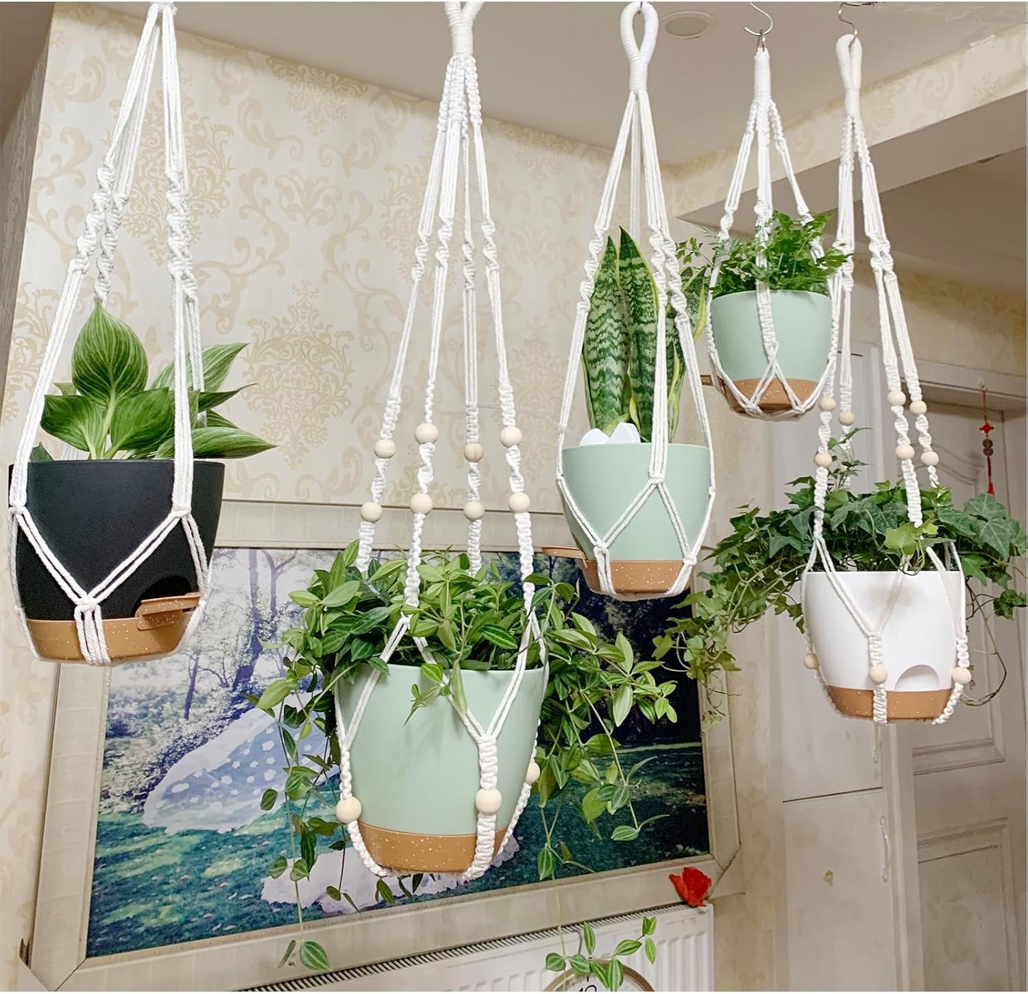 Hanging Planters with Macrame Plant Hangers for Indoor Outdoor Plants, 3 Set Hanging Baskets Flower Pots Holders