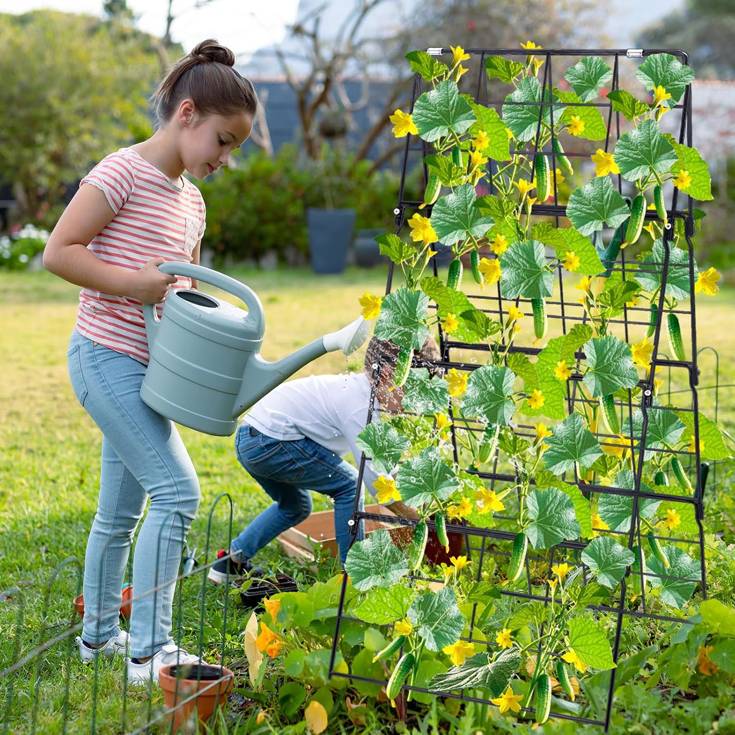 2Packs 17 x 42 Inch Garden Trellis for Raised Beds Foldable Climbing Plant Support Cucumber Trellis Outdoor A-Frame