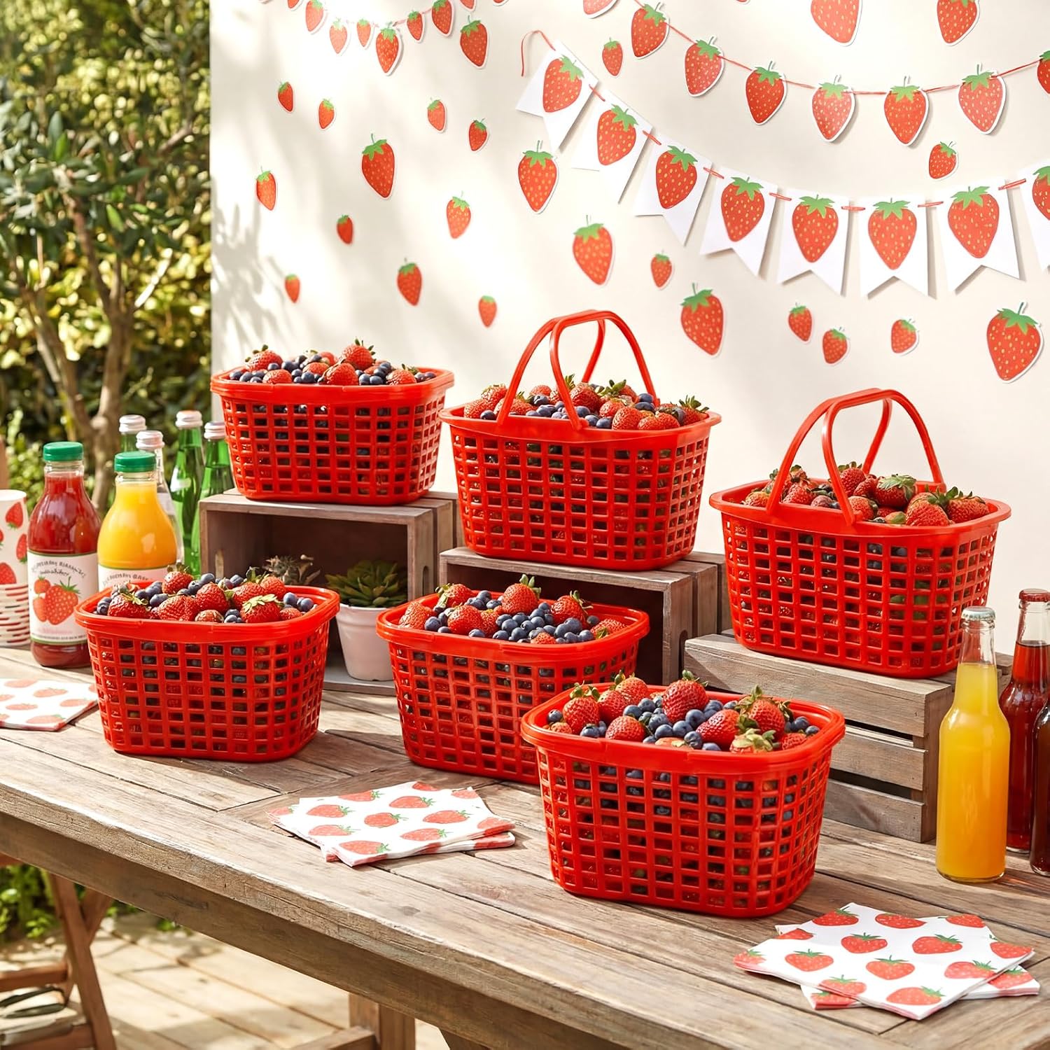 Sliner 30 Pack Berry Picking Baskets with Handle 2 Pint Plastic Strawberry Baskets for Harvesting Stackable Fruit