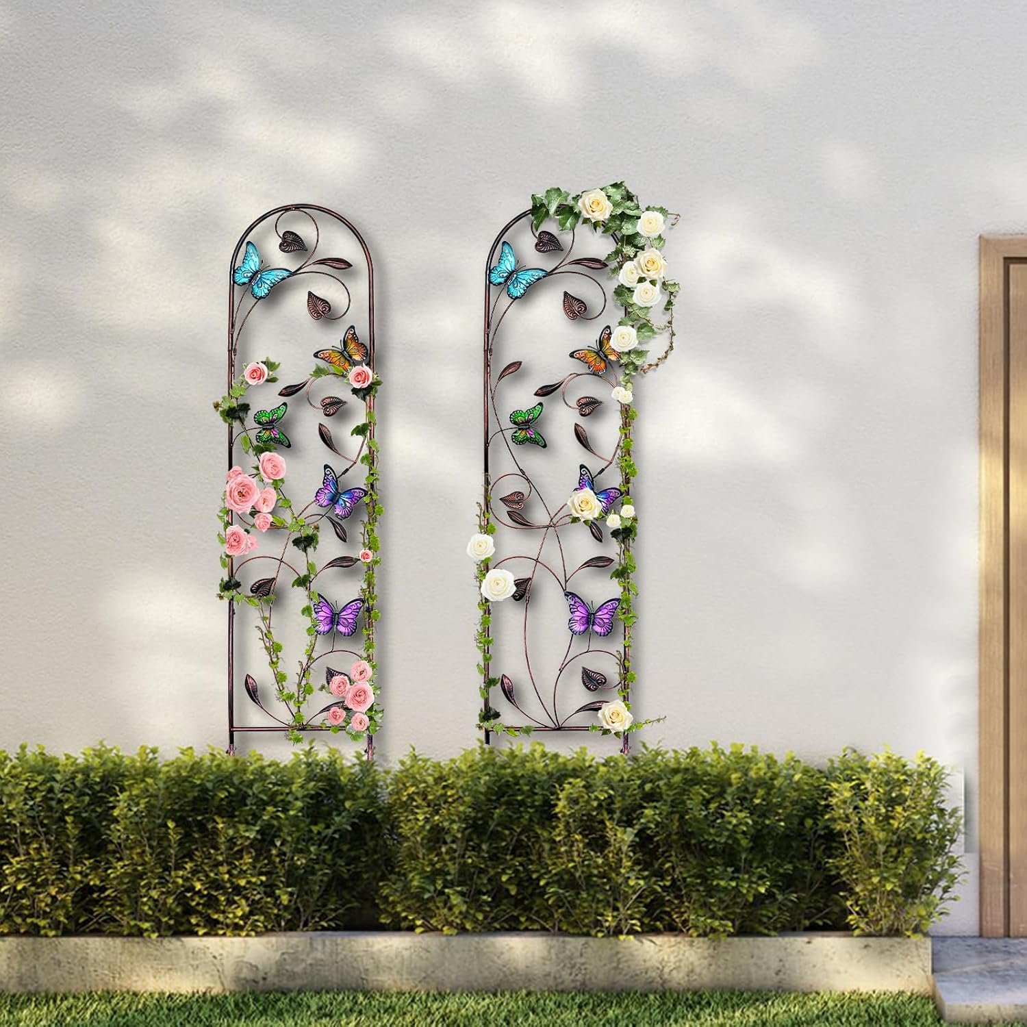 Aboxoo 2-Pack Butterfly Metal Garden Trellis, 60" Decorative Outdoor Fence | For climbing