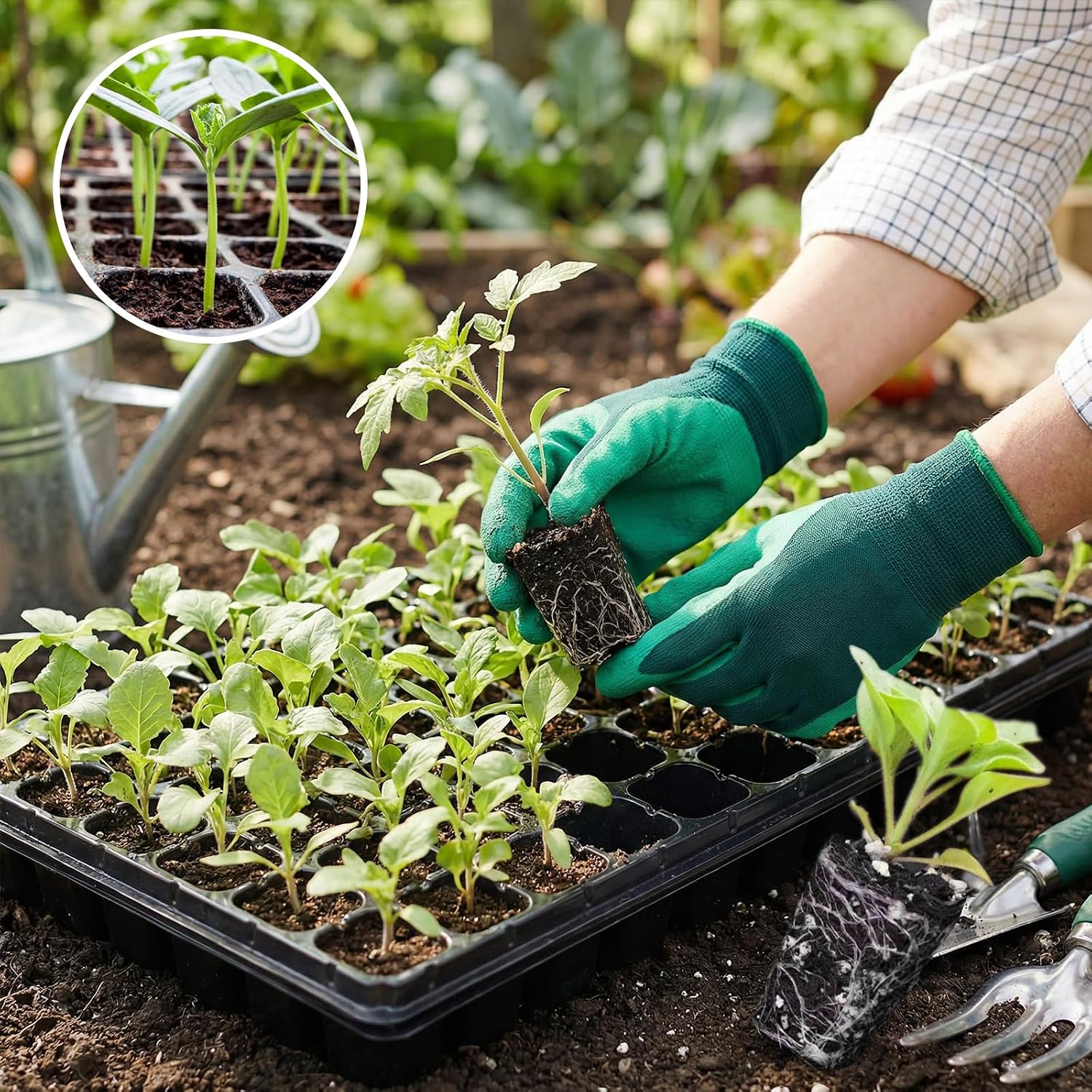 72-Cell Seed Trays with Drainage Trays-10 Sets 20 Packs-1020 Durable Plastic Plant Tray for Seed Germination（21x11x1.81