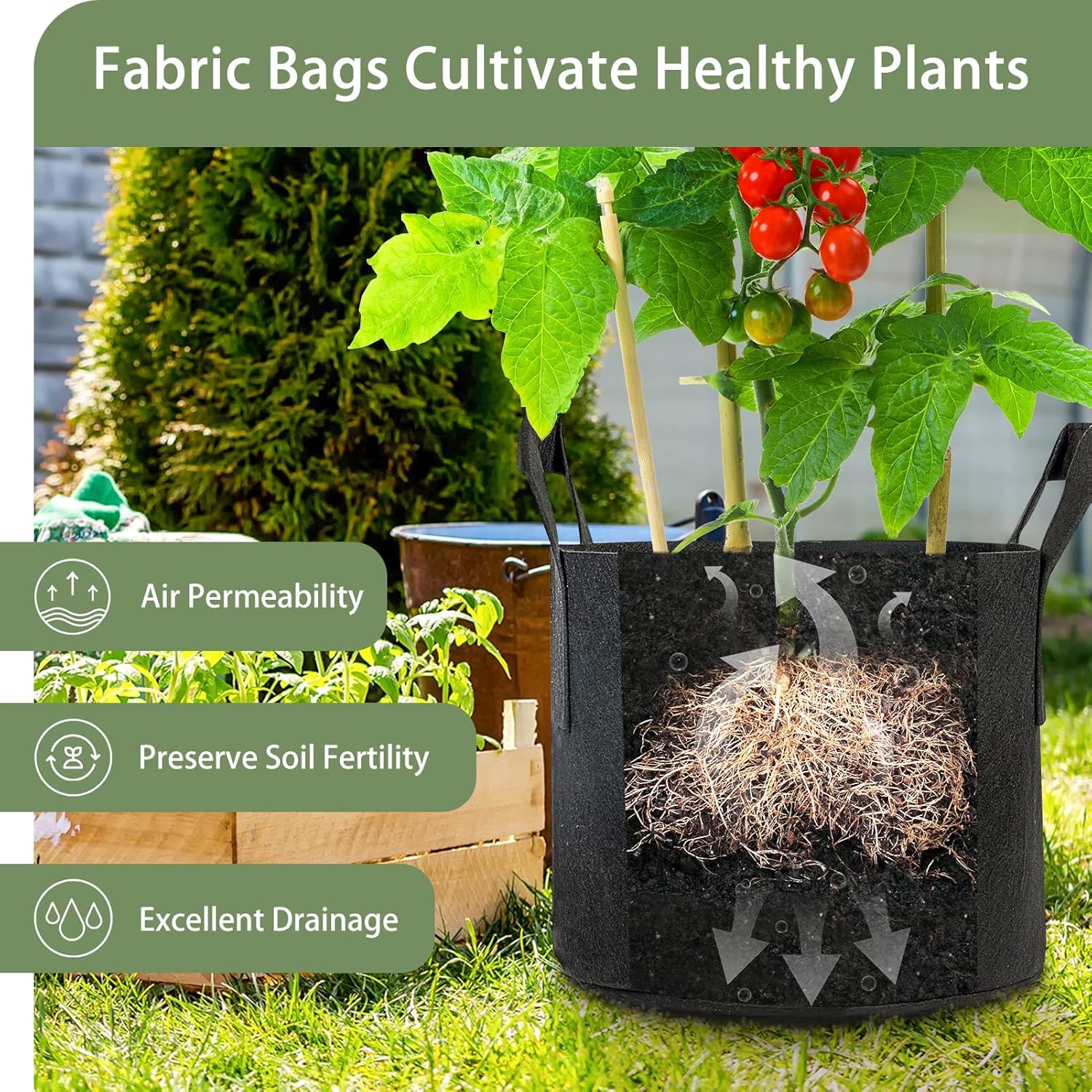 GreatBuddy Grow Bags 5 Gallon 24-Pack, Heavy Duty Fabric Grow Bags with Handles for Vegetables, Herbs, and Tomatoes