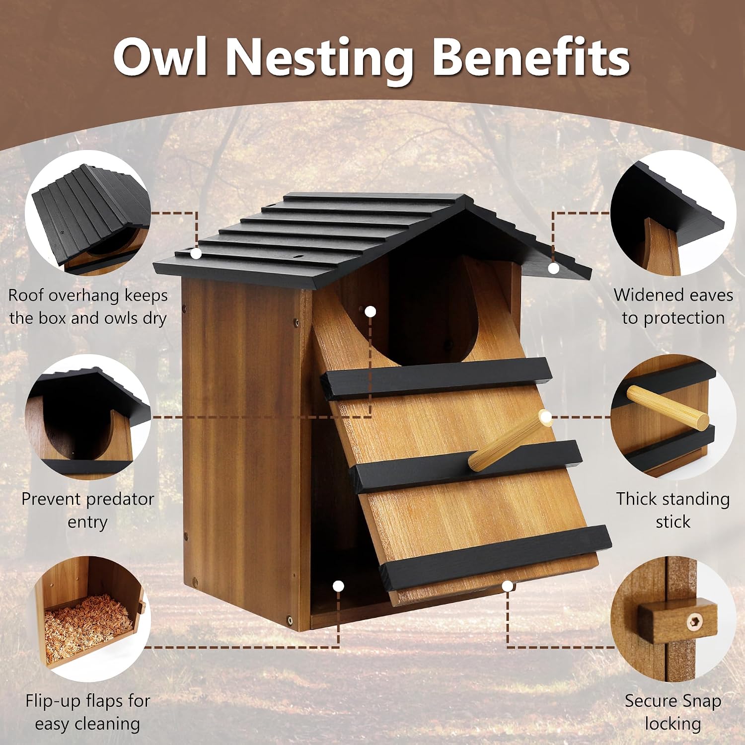 KOOPRO Screech Owl House for Outdoors, Weatherproof Large 14.5"x9.4"x7.8" | Barn Owl Nesting Box Wooden for Outside