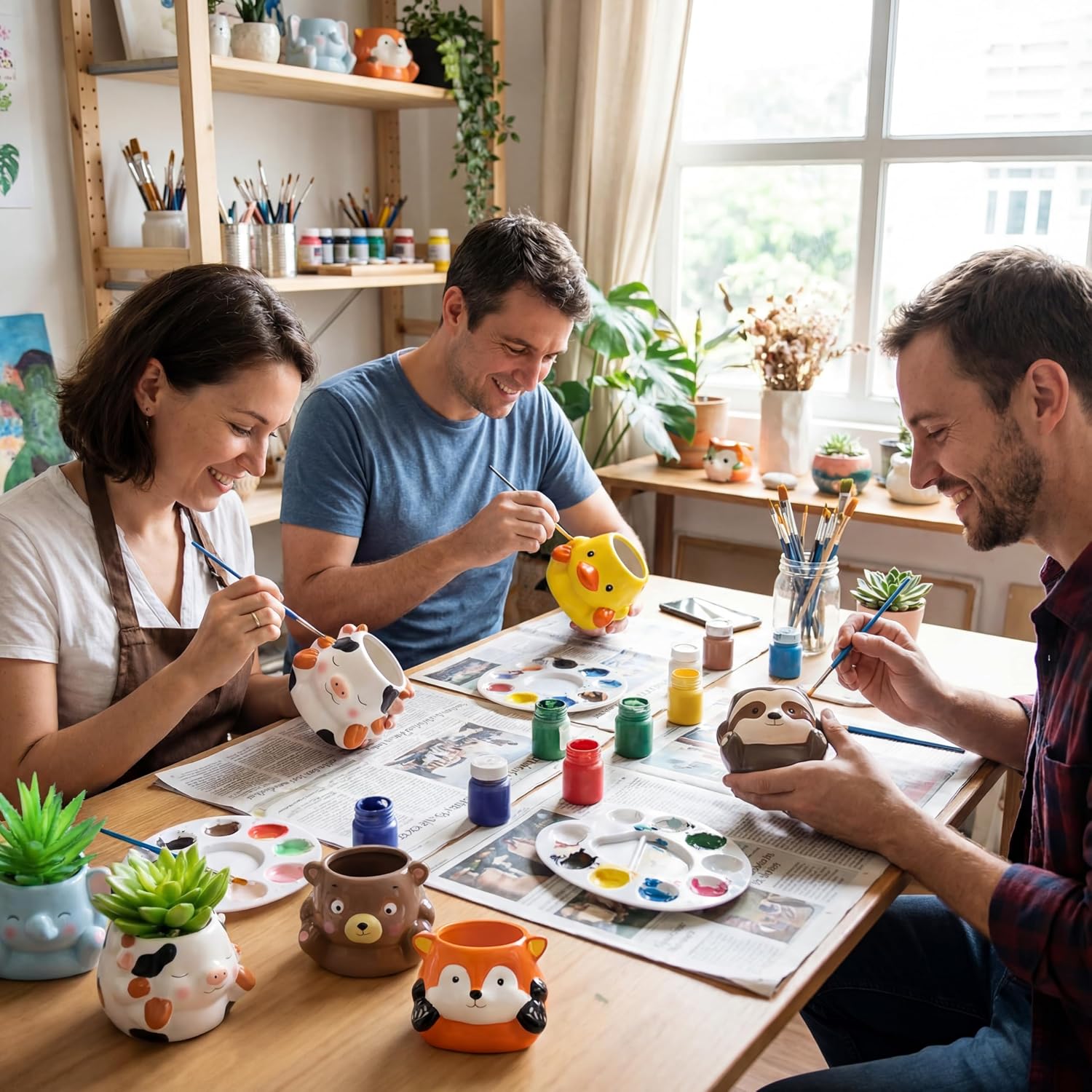 Chuangdi 6 Sets DIY Ceramic Succulent Pots Paint Animal Planters Unpainted Plant Flower Pot Paintable Ceramic Painting