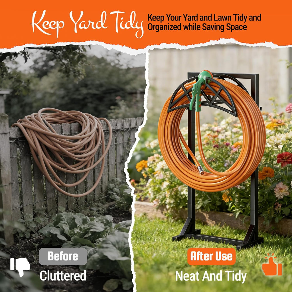 Garden Hose Reel, Heavy Duty Water Hose Holder for Outside | Freestanding Metal Hose Stand Holds Up to 150 FT, Outdoor