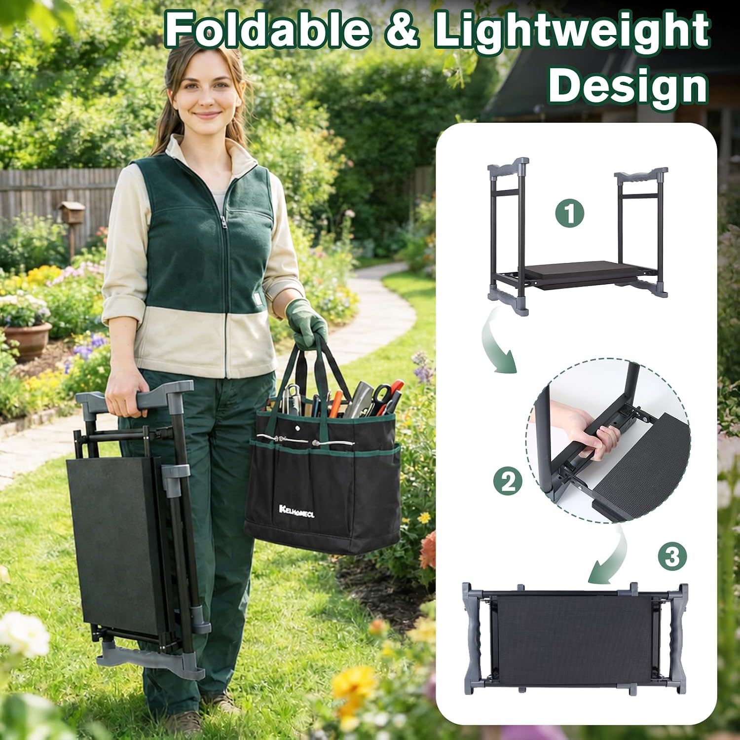 Garden Kneeler and Seat - Extra Wide Thick EVA Pad, Heavy Duty Foldable Garden Bench Holds 350lbs, 2-in-1 Gardening
