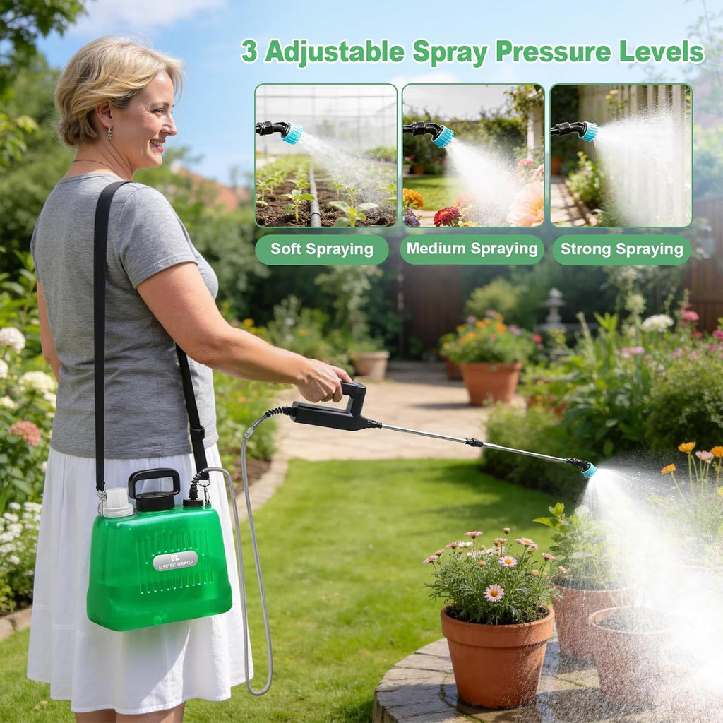 SideKing 2 Gallon Battery Powered Sprayer, Electric Garden Sprayer with 3 Adjustable Pressures & Telescopic Wand