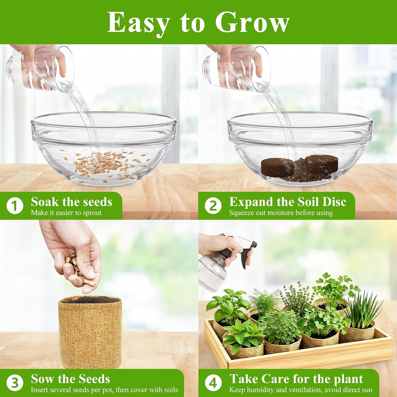 Indoor Herb Garden Kit, Culinary Herb Starter Kit with Seeds & Tools for Beginners, Kitchen Decor, House Warming Gifts