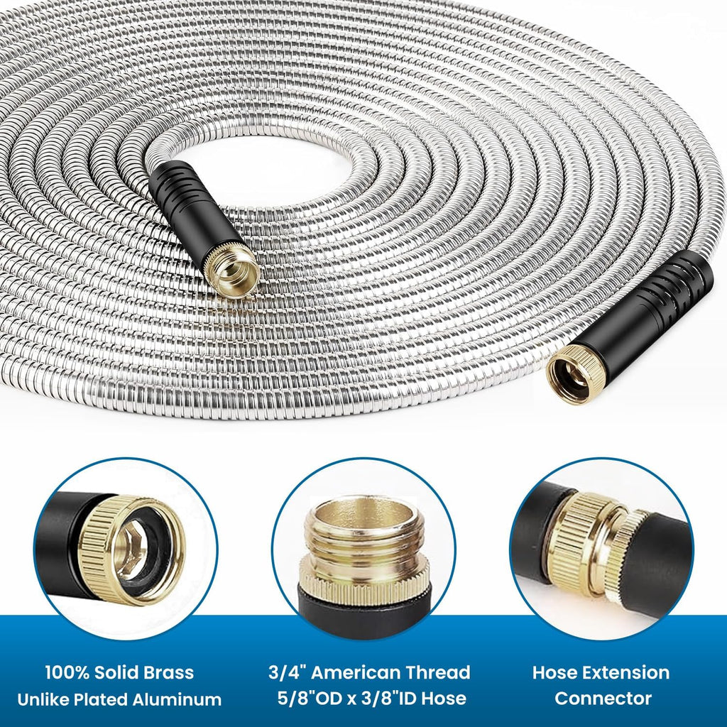 Garden Hose 50FT, Water Hose with 10 Function Nozzle, Garden Hose Metal with Leak-proof Connectors, Kink-Free & Ultra