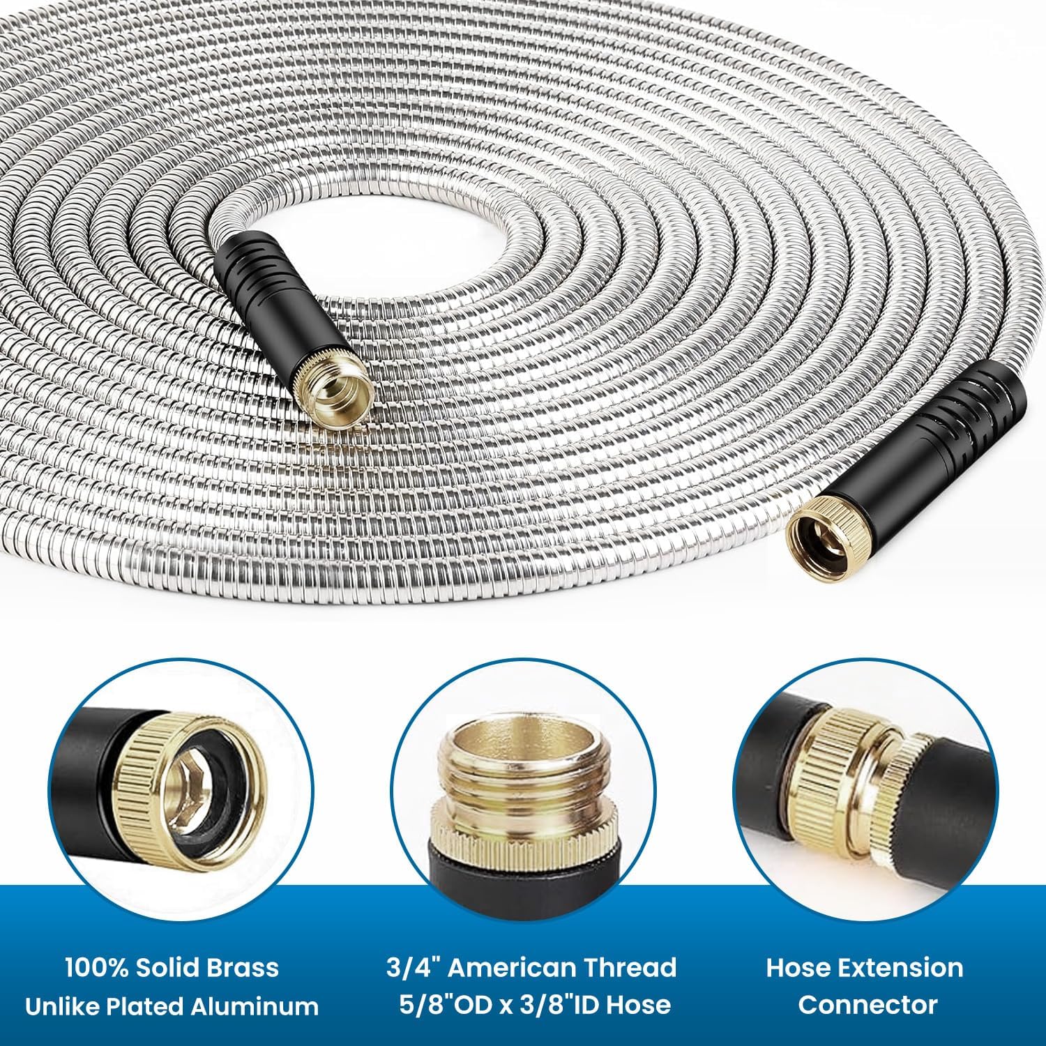 Garden Hose 50FT, Water Hose with 10 Function Nozzle, Garden Hose Metal with Leak-proof Connectors, Kink-Free & Ultra