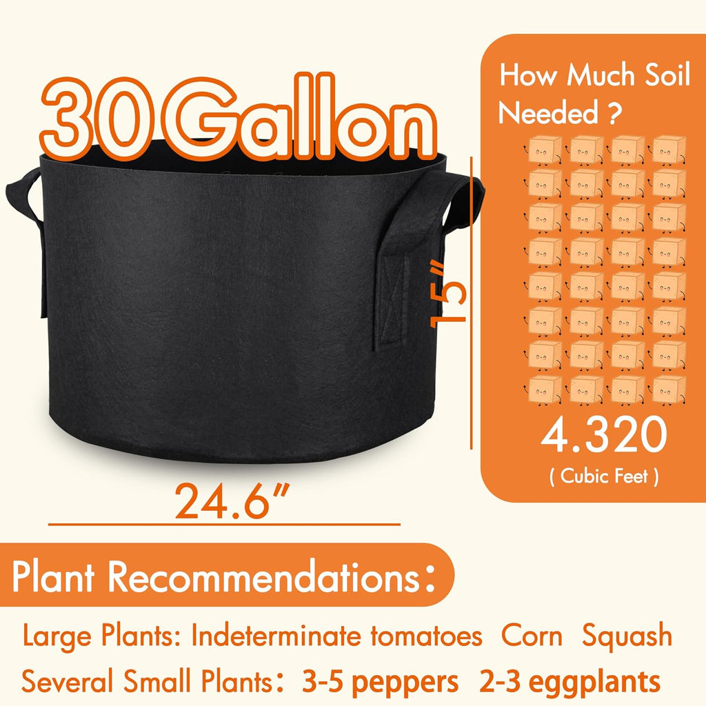 Gardzen 6-Pack 30 Gallon Grow Bags, Aeration Fabric Pots with Handles, Heavy Duty Cloth Pots for Plants | Excellent