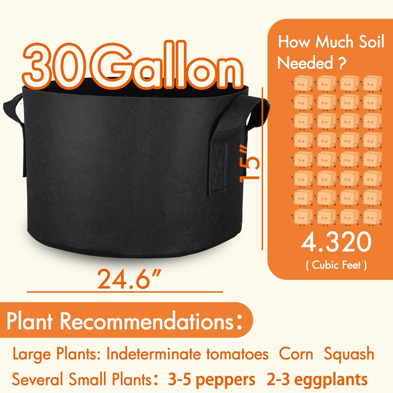 Gardzen 30 Gallon Grow Bags with Waterproof Liner | 500G Thickened Aeration Fabric Pots with Handles, Heavy Duty Cloth