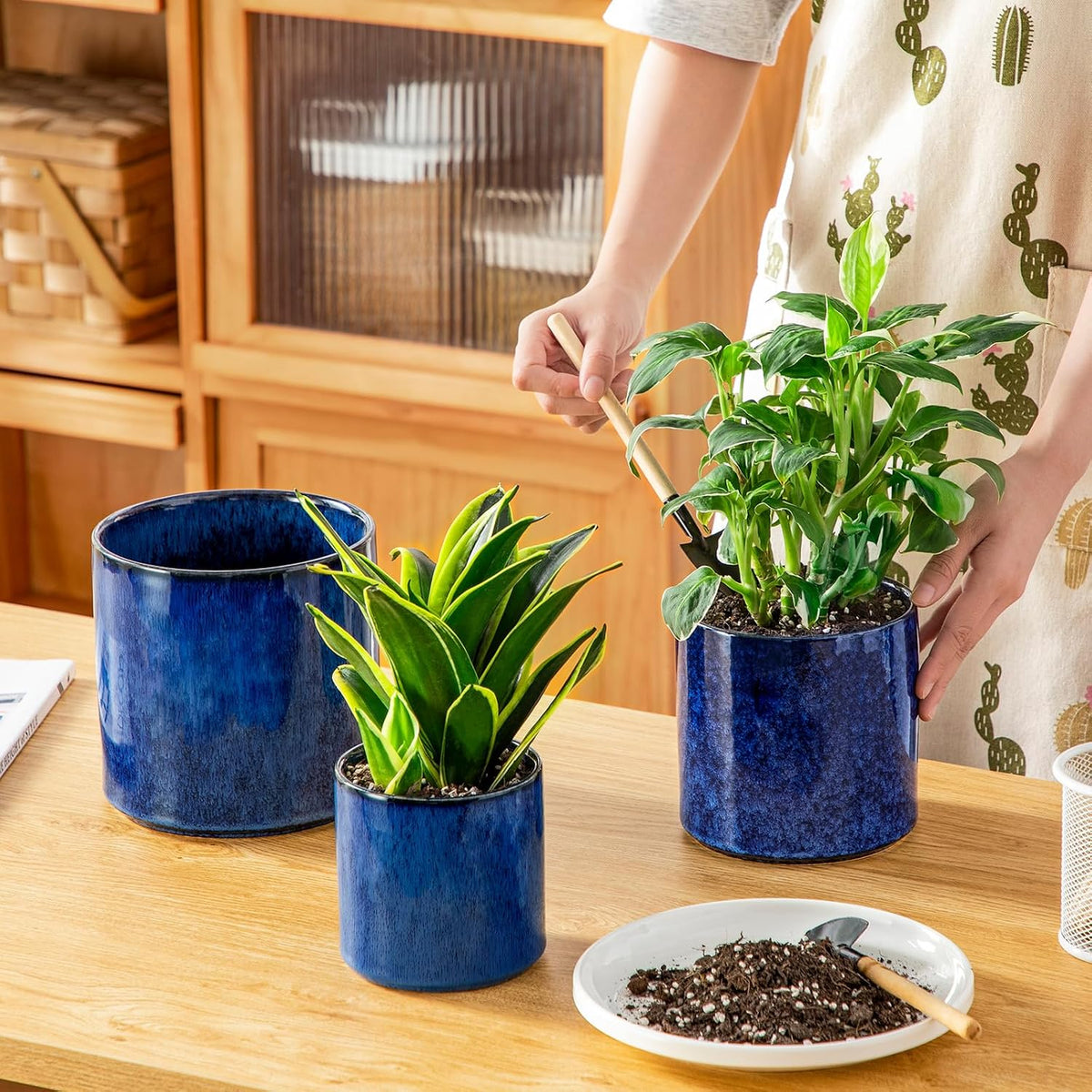 vancasso Ceramic Plant Pots, 4.25+5.25+6.25 Inch Planter Pot with Drainage Hole, Flower Pots for Indoor Outdoor Plants