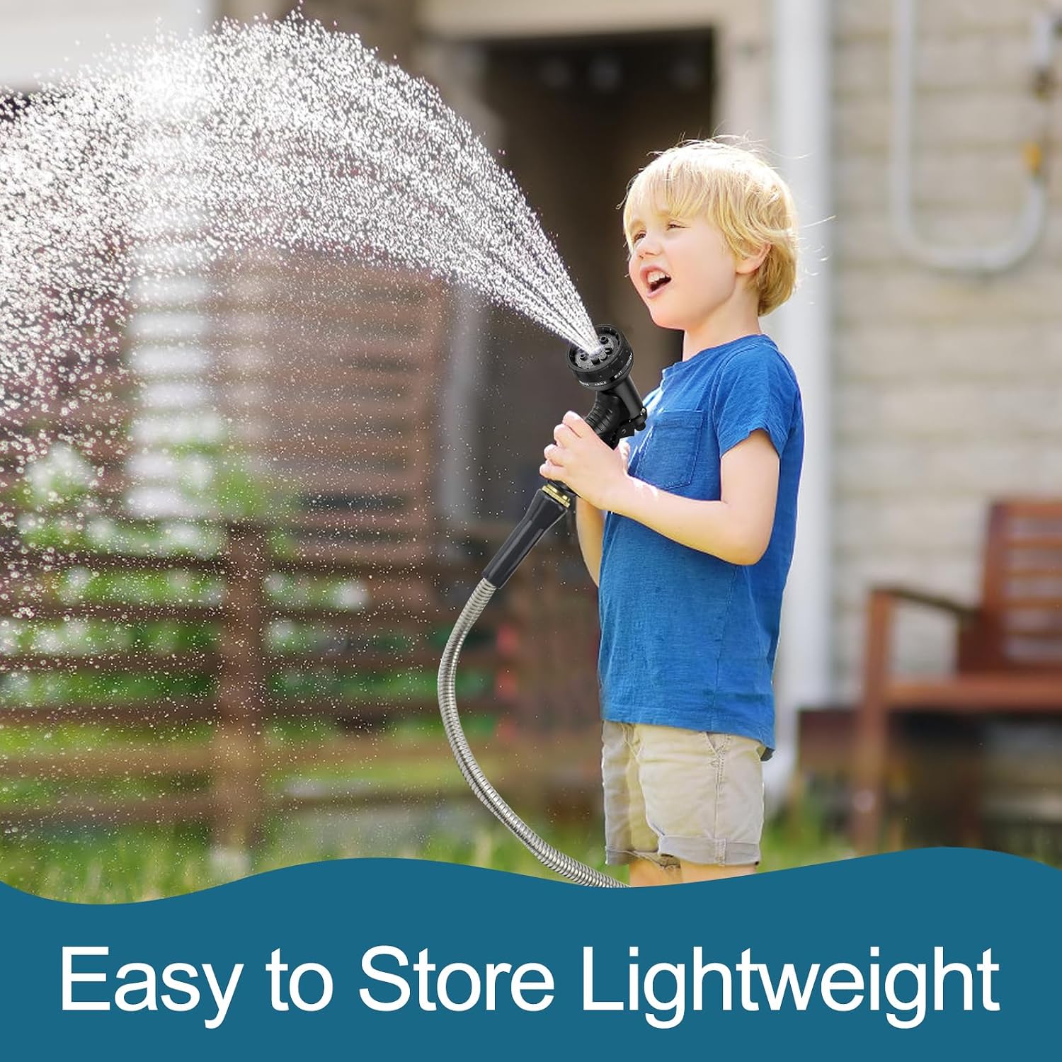 Stainless Steel Garden Hose 50ft Heavy Duty Metal Water Hoses with 10 Function Water Hose Nozzles for Yard Outdoor