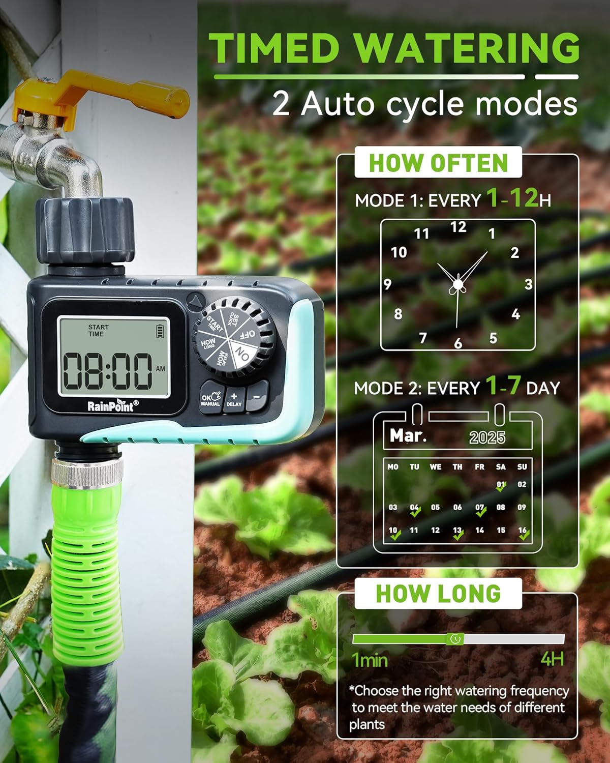 RAINPOINT Sprinkler Timer, Programmable Water Timer for Garden Hose, Outdoor Soaker Hose Timed with Rain