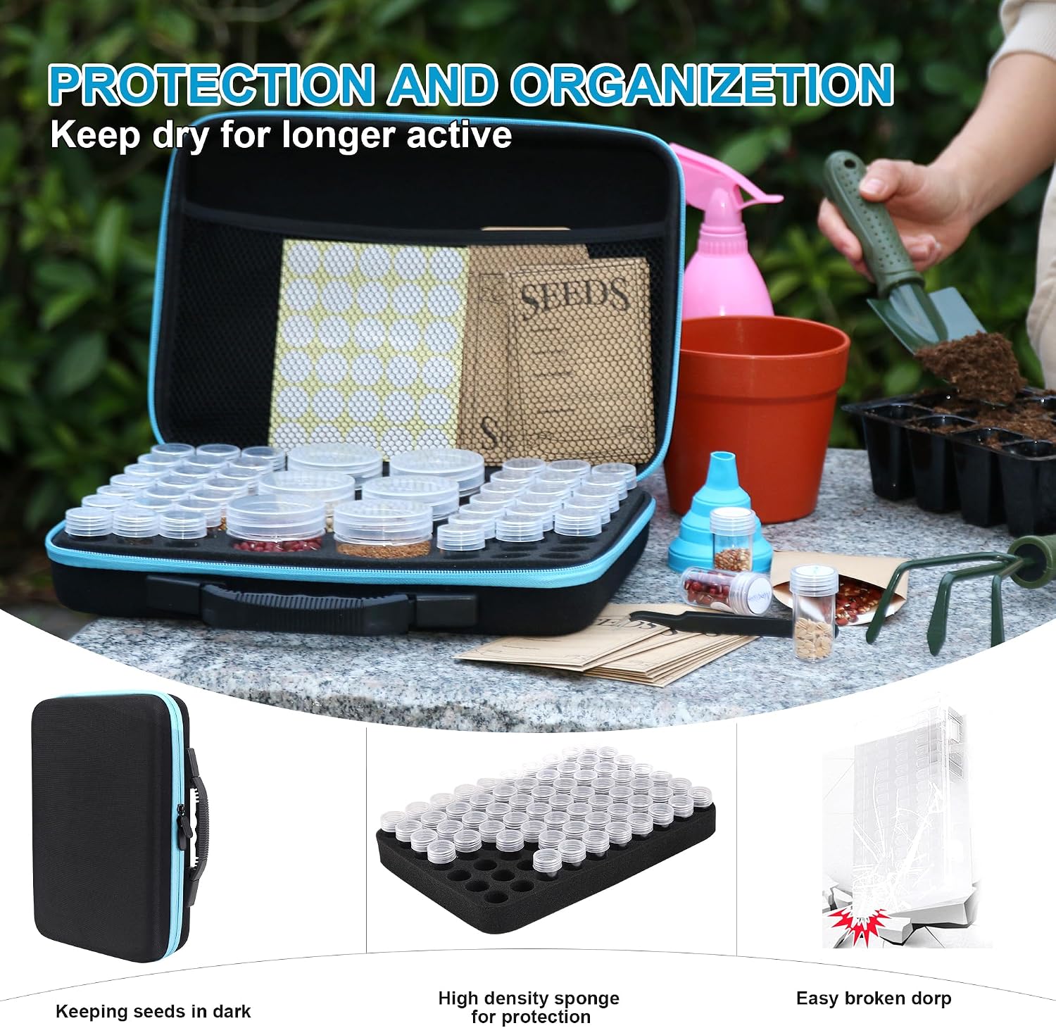 48 Slots Seed Storage Organizer Box, Garden Vegetable Plant Flower Seeds Saving kit with Write Label Funnel Tweezer 2
