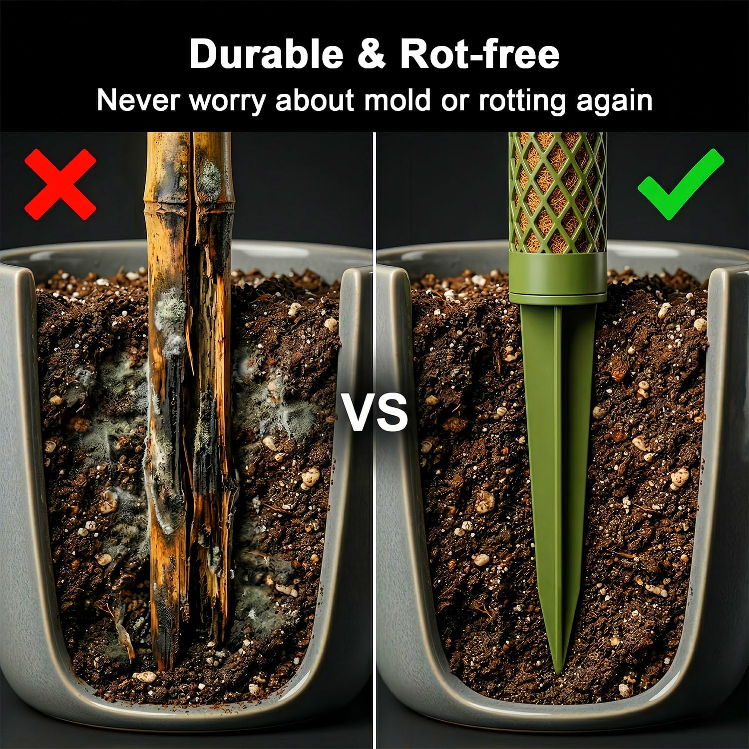 Moss Pole Monstera Plant Support: 40" Stackable Kit for Climbing Vines | No-Rot D-shape Plastic Mesh Trellis Stakes