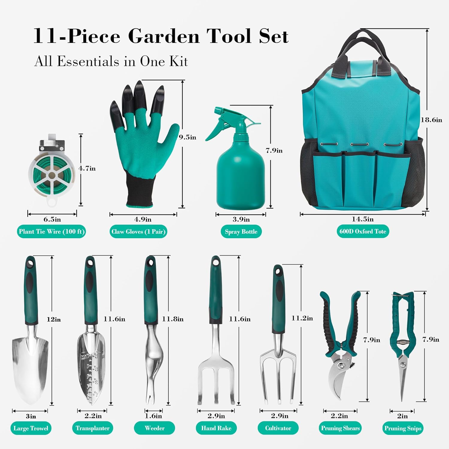 Garden Tool Set, Gardening Gifts for Women, Men, Mom, Dad, 11-Piece Heavy-Duty Aluminum Hand Tools Set with Tote Bag