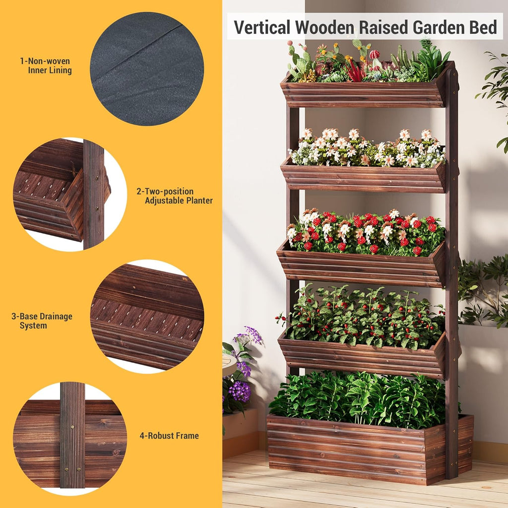 Vertical Wooden Raised Garden Bed Planters Wood Planter Kit Plant Stand Flower Rack Planter Box Gardening Plants Herbs