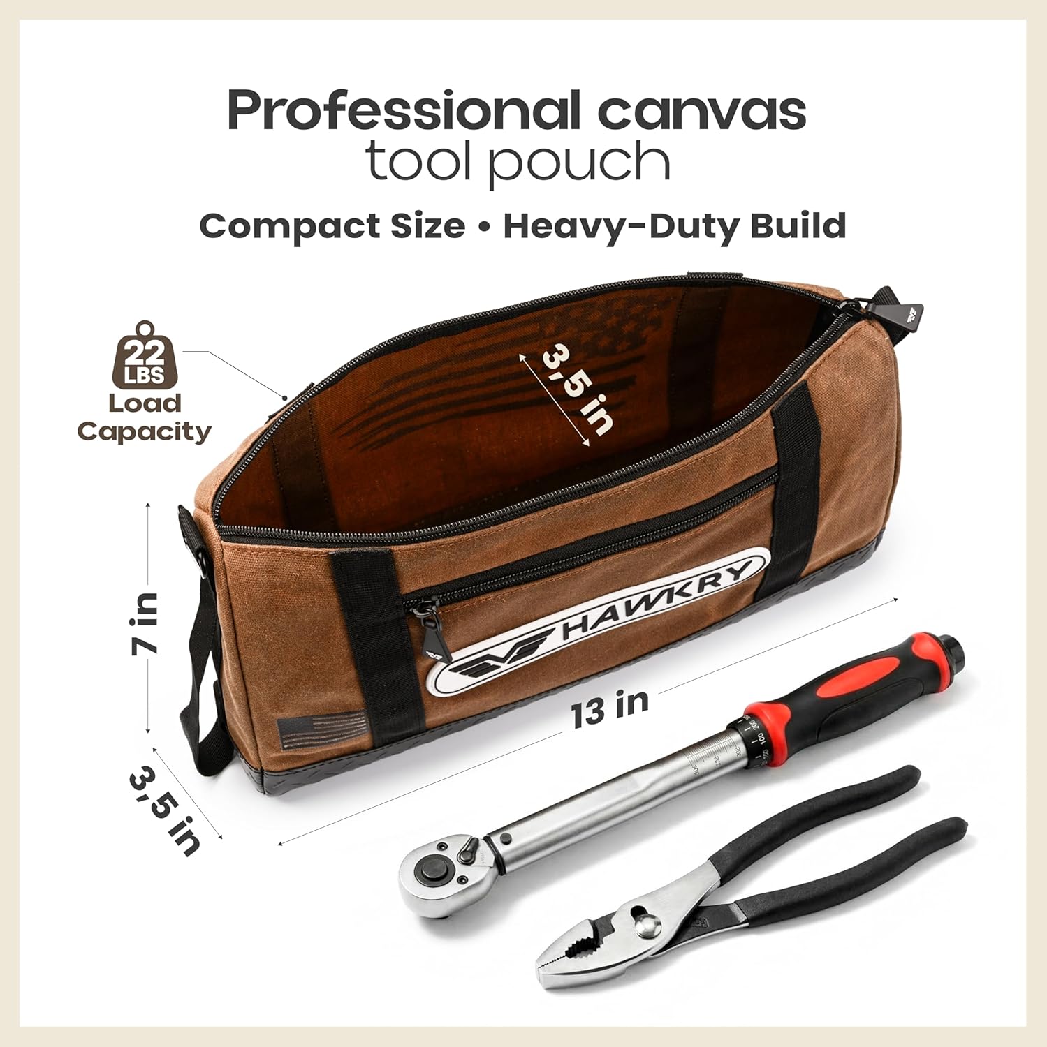 HAWKRY Heavy Duty Canvas Tool Bag Set of 2 – Waterproof Canvas Zipper Pouch, Garden Tool Bag, Construction Bags Heavy