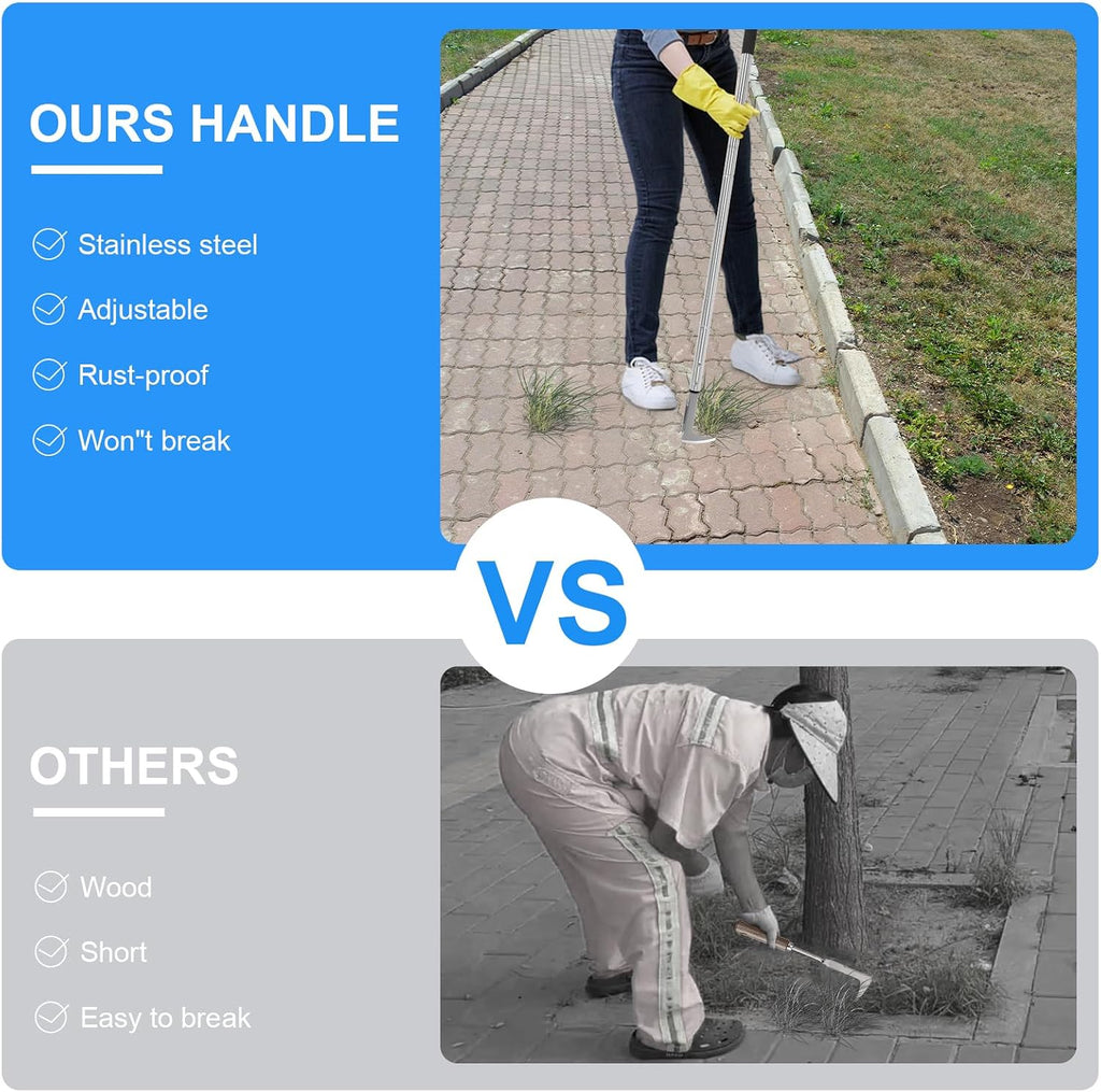 BARAYSTUS Crack Weeder, Stainless Steel Manual Crevice Weeding Tool, Long Handle Weed Grabber Remover, L-Shaped Manual