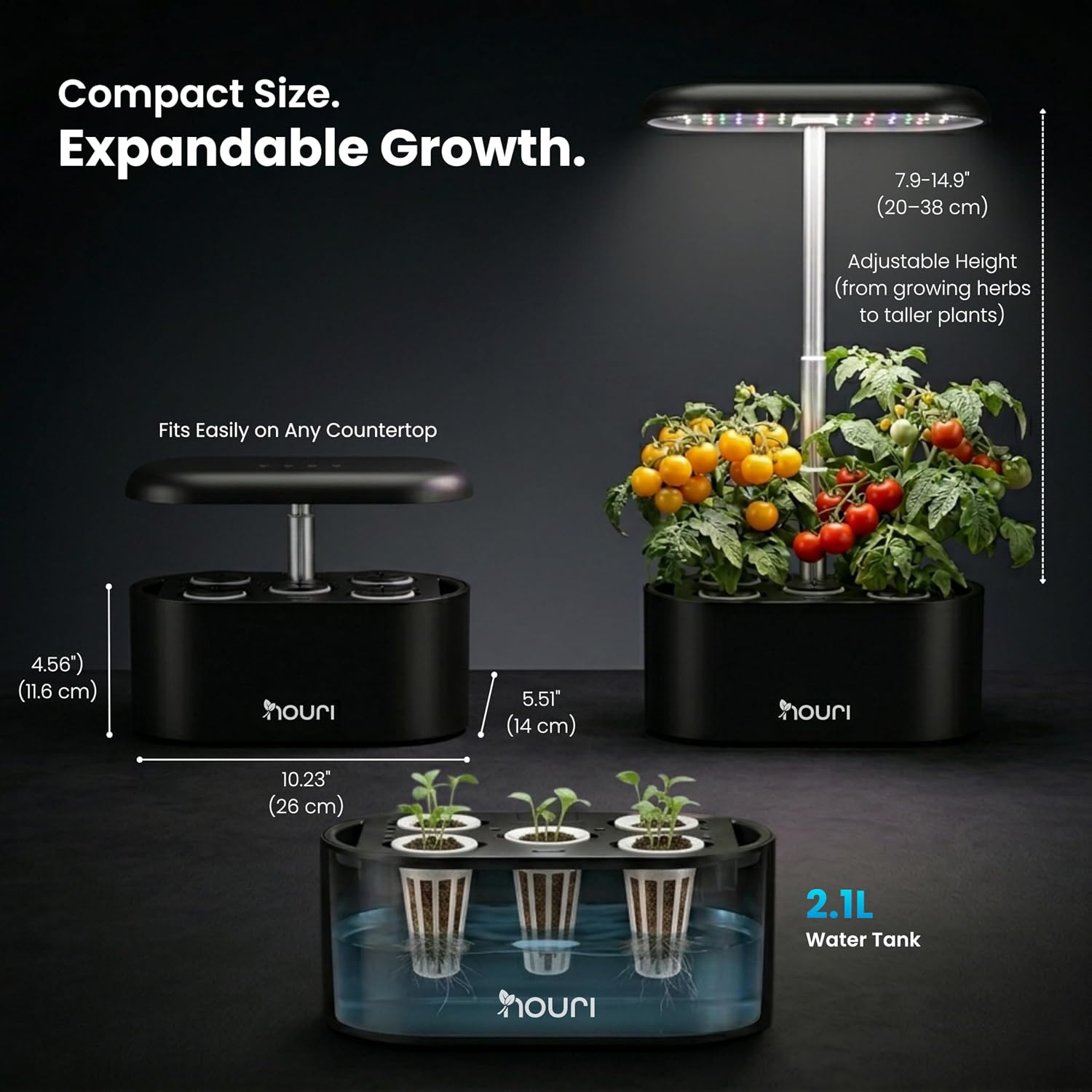 Nouri Hydroponics Growing System, 5 pod Smart Indoor Herb Garden Kit with LED Grow Lights, Hydroponic Herb Garden