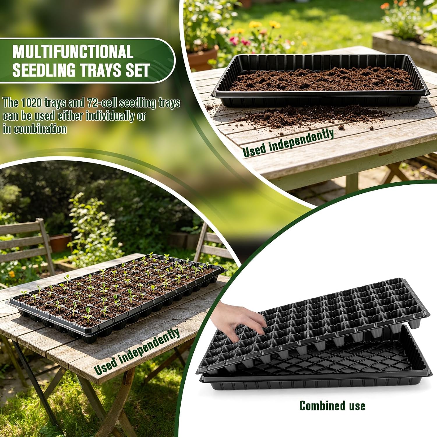 20 Pack Seed Starter Trays Heavy Duty Plastic Seedling Trays kit | Reusable 10Pcs 1020 Trays + 10Pcs 72 Cell Seed Trays