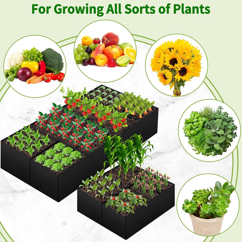 Fabric Raised Garden Bed, Large Garden Grow Bags Rectangle Breathable Planting Containers with 4 Grids Reusable Heavy