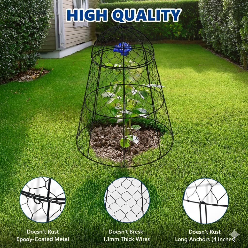 Garden Cloches for Plants - Set of 6 Chicken Wire Plant Cages and Plant Protectors from Animals, 17.7" H x 12.8" D