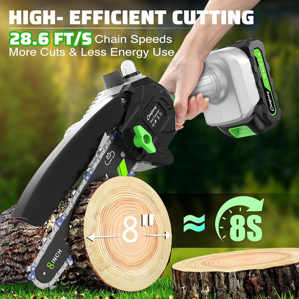 CEEPUY Mini Chainsaw Cordless, 8/6 Inch Portable Electric Chainsaw with Automatic Oiler/Security Lock/Battery Powered