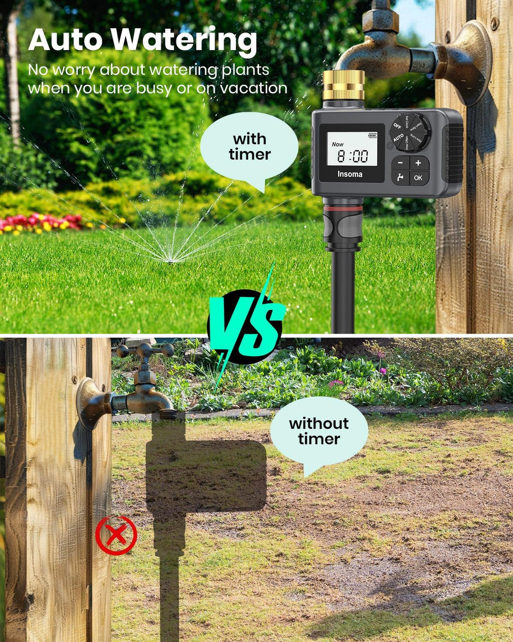 Sprinkler Timer with Brass Swivel, Programmable Water Timer for Outdoor Garden Hose, Hose Timers with Rain