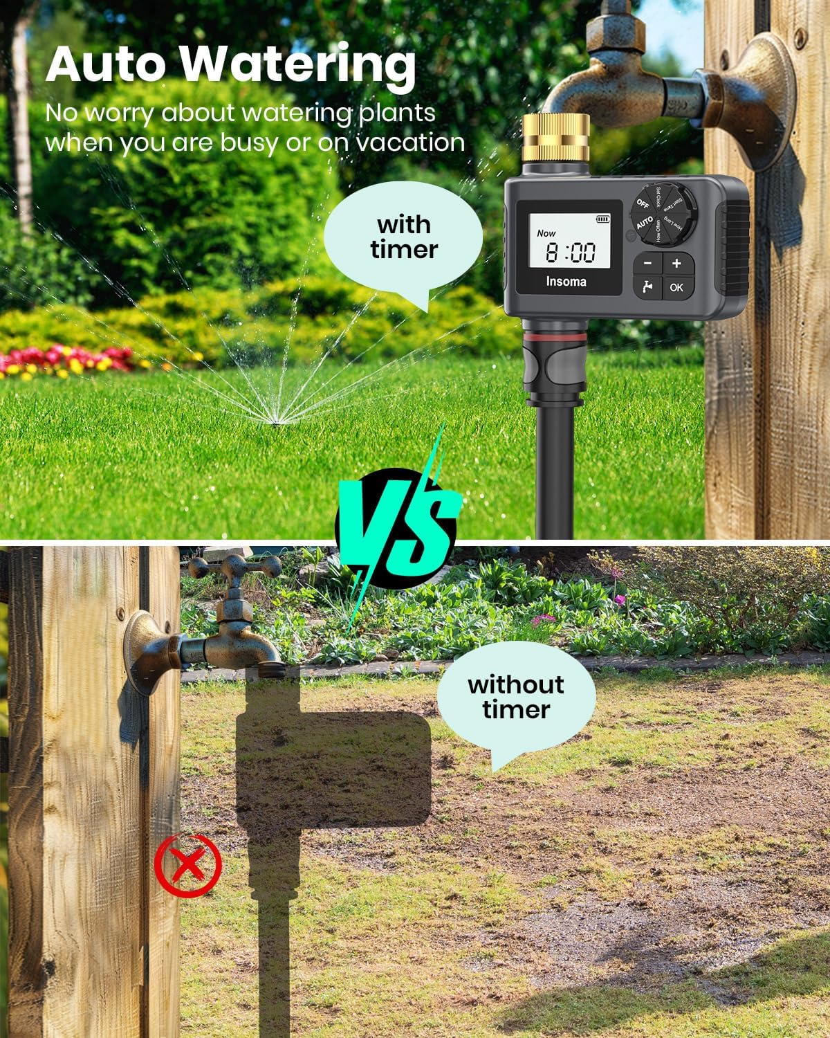 Sprinkler Timer with Brass Swivel, Programmable Water Timer for Outdoor Garden Hose, Hose Timers with Rain