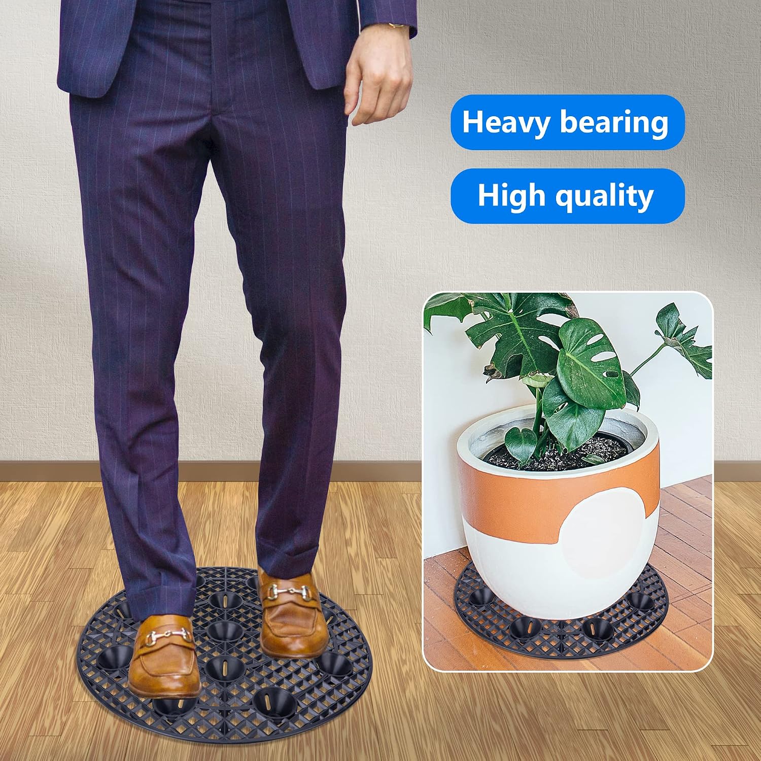6 Pack Large 15" Plant Level Pot Elevator, Heavy Duty Plants Stands | Black Plant Pot Saucer for Prevent Rot and Damage