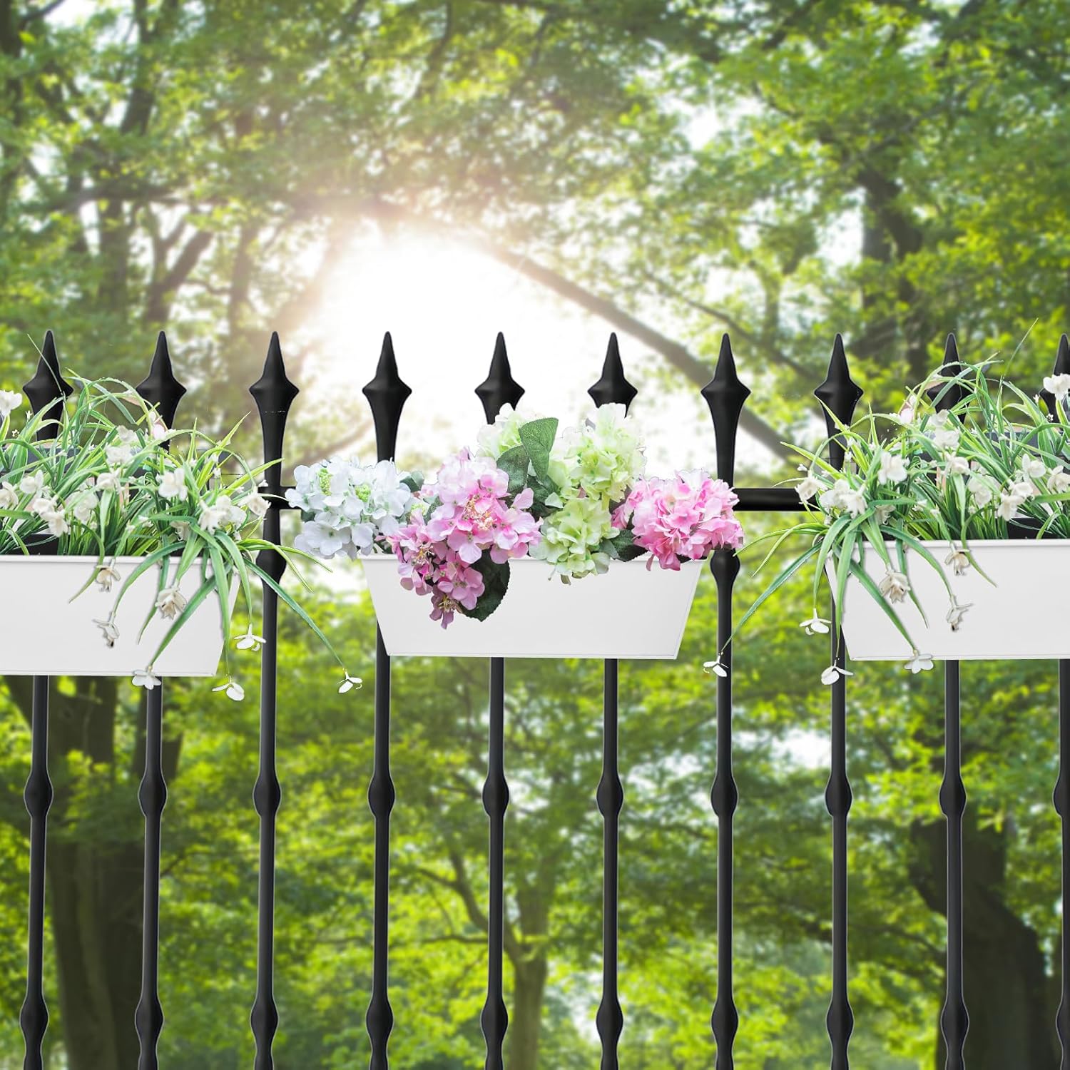 Railing Planters Outdoor Balcony 16 Inch Deck Over The Railing Planter Boxes Hanging Planters for Fence Flower 5 Pcs