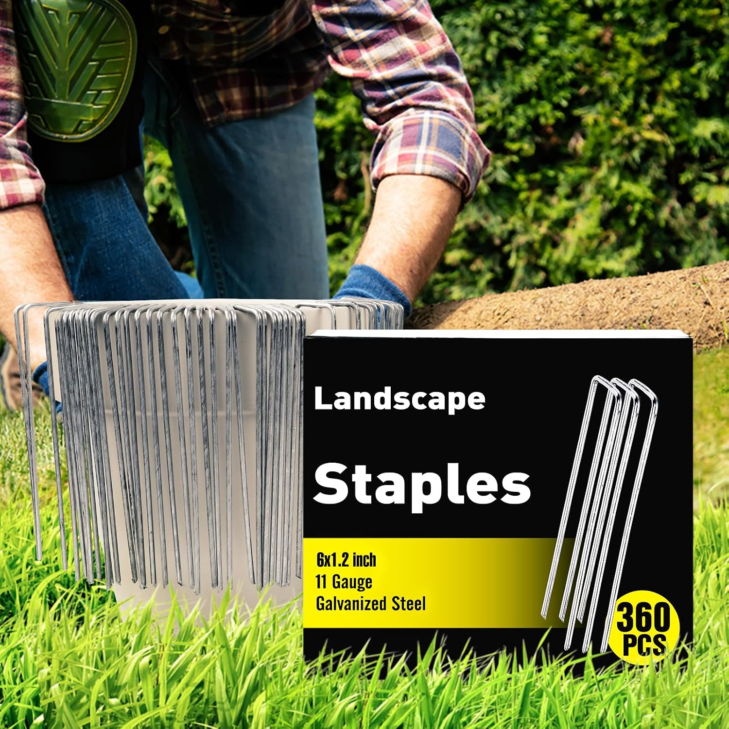 HongWay 360 Pack 6 Inch Landscape Staples, Galvanized Garden Staples 11 Gauge Ground Stakes Landscaping Fabric Pins